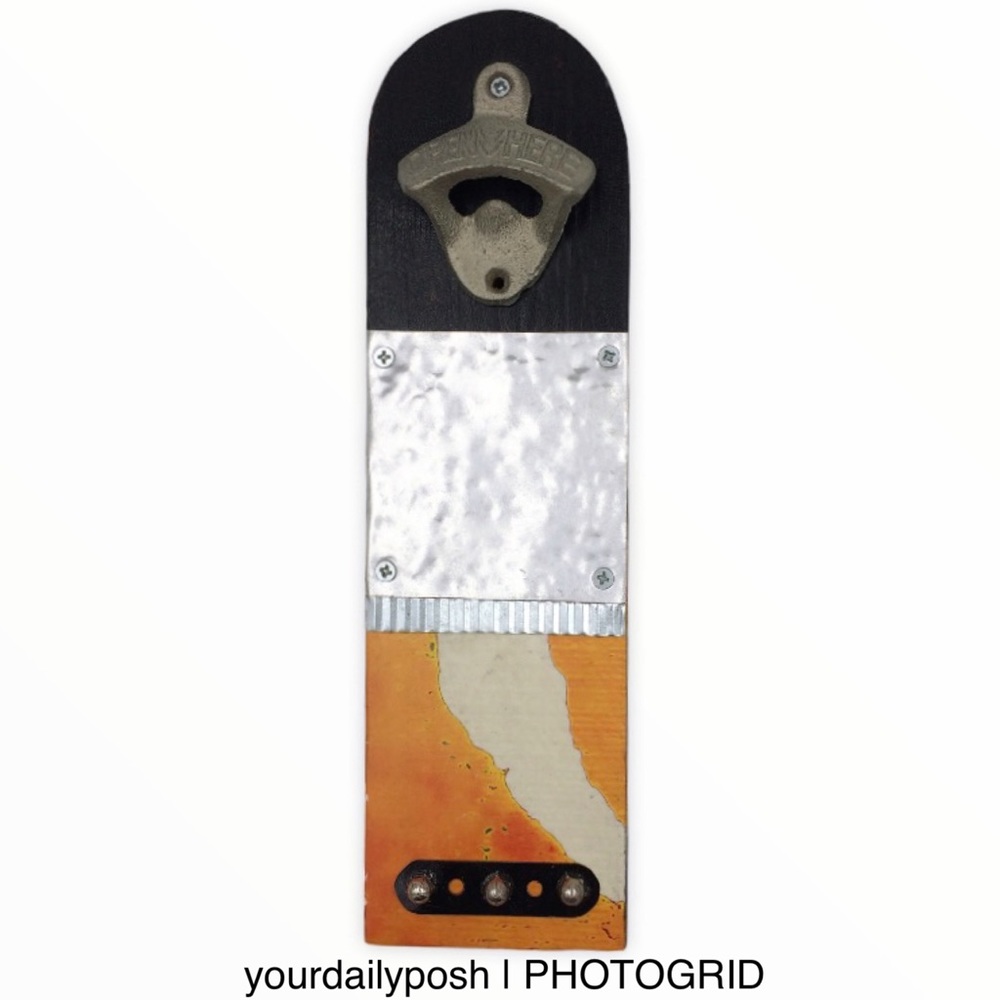 Artisan made wall mount drink bottle opener decor